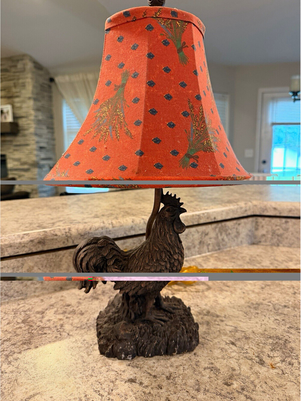 Vintage Style Rooster Table Lamp Heavy Cast Stone Farmhouse French Country Decor